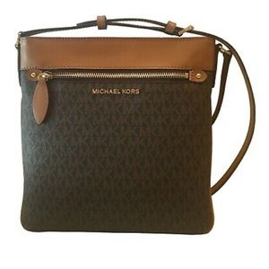 Michael Kors Connie PVC Zip Top Messenger Crossbody Brown/acorn